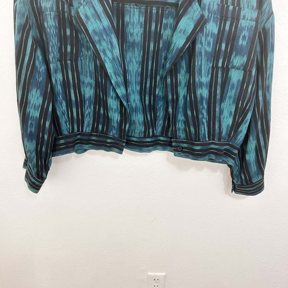 Vintage 80s Teal Blue Striped Cropped Jacket Size XL Colorful Western Southwest - Picture 3 of 10